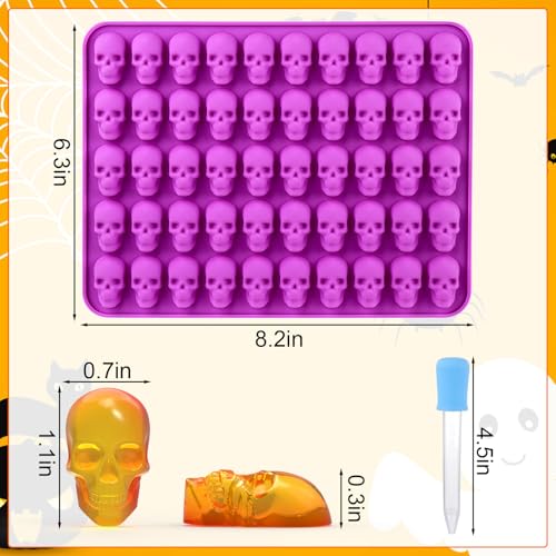 Palksky Skull Gummy Silicone Mold Sugar Chocolate Candy Molds,Skull Silicone Mold for Gummies for Kids,Halloween Jello Molds，(4PCS) - color: 4Pcs Skull Molds