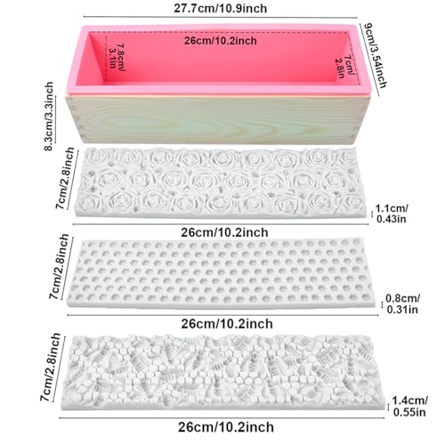 Soap Making Kit, 44oz Silicone Soap Making Liner Wood Box with Beehive & Hexagon & Rose Mat Creative Honeycomb Mat Mold for DIY Soap Making (Purple & Pink) (Pink Mold-Hexagon) - color: Pink Mold-Hexagon