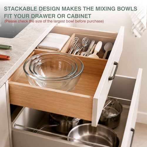 Greentainer Borosilicate Glass Mixing Bowls with BPA-Free Lids Set of 3 (2.9, 1.6, 0.7 QT), Clear Salad Bowl for Kitchen Baking, Cooking, Serving, Meal Prep, Dishwasher, Freezer & Microwave Safe