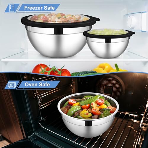 LIANYU Stainless Steel Mixing Bowls with Transparent Airtight Lids Set of 6 - color: Black, style: Atlas Base with Visible Lids