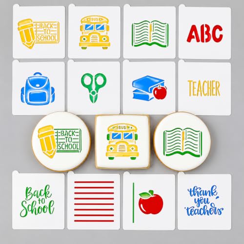 12PCS 4x4 Inch Back to School Cookies Stencils for Baking