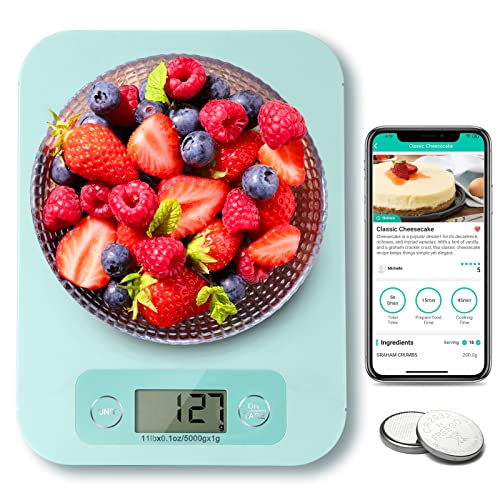 URAMAZ Smart Food Scale with Nutritional Calculator, Digital Kitchen Scale with Bluetooth App for Weight Loss, Food Weight Scale for Diet, Keto, Macro, Calories Counting, Tracking, 11lb - color: Light Green