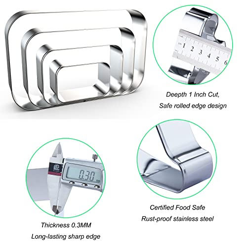 Rounded Rectangle Plaque Cookie Cutter Geometric Set for Baking - 5 Inch, 4 Inch, 3 Inch, 2 Inch - Geometric Frame Plaque Cookie Cutters Shapes Molds - Stainless Steel - color: Rectangle-Rounded Corner
