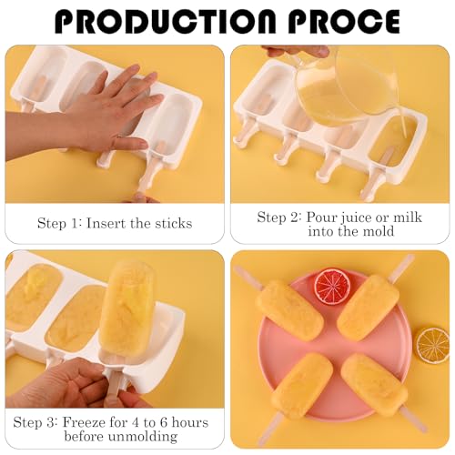 Sakolla 3 Pack Large Silicone Popsicle Molds with 150 Pcs Wooden Sticks - size: 3 Pcs Large - White (150 Sticks)