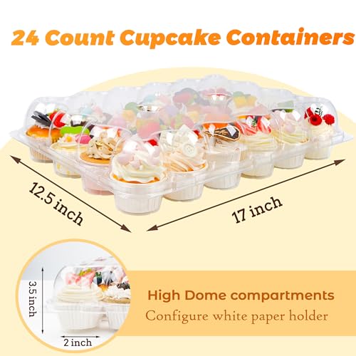 5 Pack 24 Count Cupcake Containers With Tall Dome Lids, 120 Liners