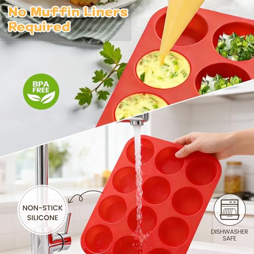 12 Cups Silicone Muffin Pans for Baking Cupcake Pan Nonstick Silicone Molds - size: 12-Cup Regular