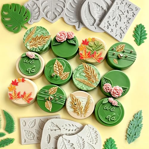Leaf Silicone Mold, 6 Pcs Fall Leaf Fondant Molds Monstera 41 Cavity - color: Leaves