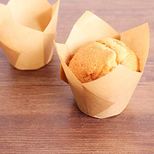 150pcs Tulip Cupcake Liners Natural Baking Cups Muffin Paper Liner - color: Natural Color