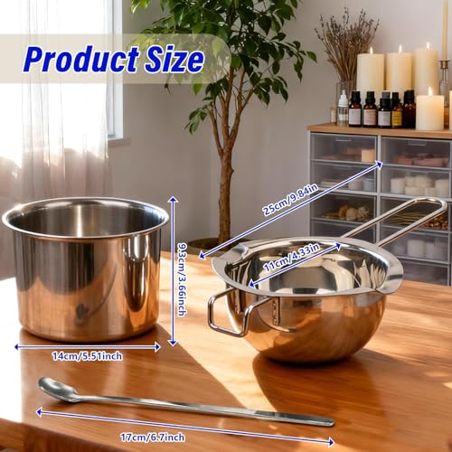 Double Boiler Melting Pot Set for Candle Making, 3-Piece Stainless Steel Wax Melter with Pouring Pot, Ideal for Soy Wax, Beeswax, Candle Making Supplies