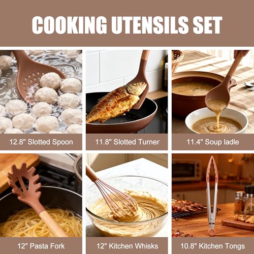 RAXCO Utensil Sets,18-Piece Silicone Cooking Utensils and Knife Set,Mousse - color: Mousse