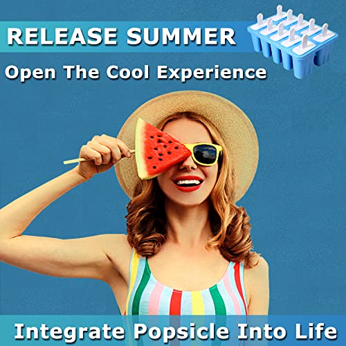 Silicone Popsicle Molds 10-cavity, DIY Ice Pop Mold for Kids Adult Teens, BPA Free Ice Cream Molds for Party Yogurt Juice Smoothies Sticks - color: Blue-10 cavity