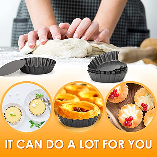 6 pcs Egg Tart Molds, 3" Mini Tart Pans Removable Bottom, Cupcake Cake Muffin Mold Tin Pan Baking Tool, Reusable Quiche Bakeware Carbon Steel for Pies, Quiche Bakeware, Cheese Cakes, Desserts - size: 3-inch Set of 6 Black