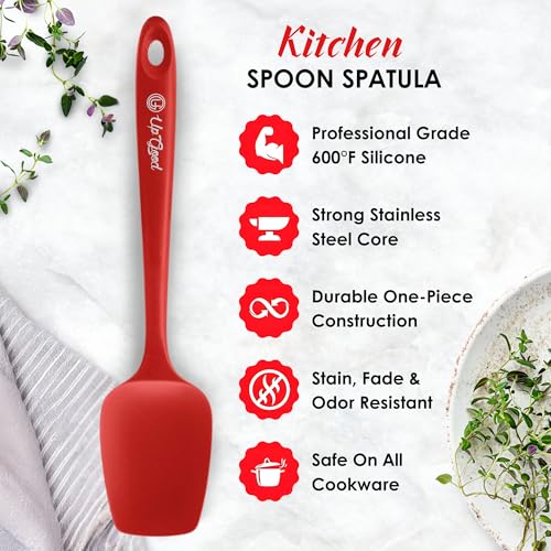 Silicone Spoon Spatula - 600ºF Heat-Resistant Non-Stick Rubber Spoonula | Use as Silicone Kitchen Scraper Utensil - Baking and Cooking Strong Stainless Steel Core | UpGood Kitchen Utensils, (Red) - color: Red