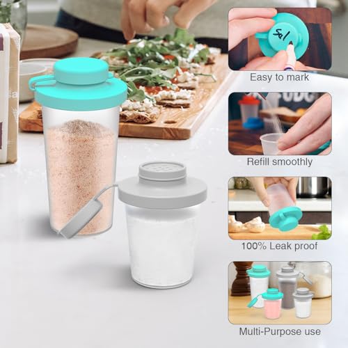 SOPHICO 3.2 & 4.5oz Salt and Pepper Shaker,With Moisture Proof silicone lid - color: Mint & Grey, Medium & Large