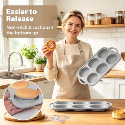 Egg Bites Silicone Mold for Baking：2 Pack 4 In Egg Sandwich Mold with Frame - color: Light Grey