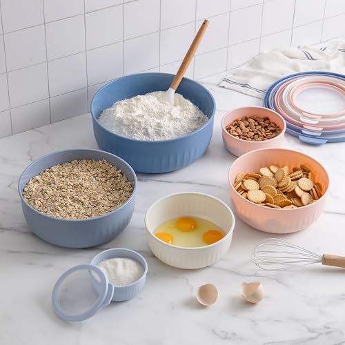 COOK WITH COLOR Prep Bowls with Lids- Wide and Deep Nesting Plastic Small Mixing Bowl Set with Lids, 12 Piece Set - Wide Bowls, Blue/Pink - color: Blue/Pink, size: 12 Piece Set - Wide Bowls