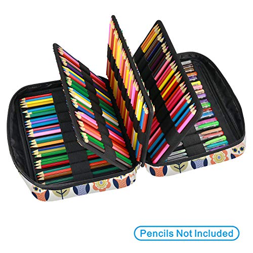 YOUSHARES Colored Pencil Case 220 Slots Pen Case Organizer With Handy Wrap & Zipper, Multilayer Holder for Prismacolor Colored Pencils & Gel Pen (Cartoon Owl) - color: Cartoon Owl
