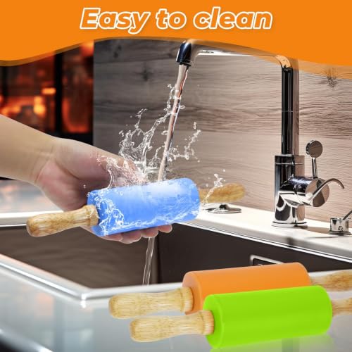4 Pack Mini Rolling Pin for Kids 9 Inch, Non-Stick Wooden Handle - color: orange + red + blue + green