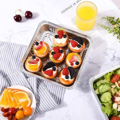50 Pack 8x8 Aluminum Pans, Disposable Foil Pans, Square Aluminum Foil Tin Baking Cake Pans,Roasting Trays Disposable Food Containers Great for for Baking, Cooking, Heating, Storing, Prepping Food