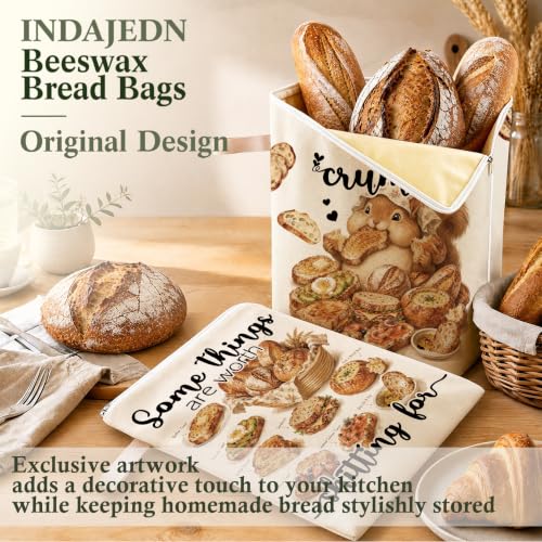 Funny Squirrel Sourdough Gift Beeswax Bread Bags 2 Pack XL 13x17in - color: Funny Squirrel 02