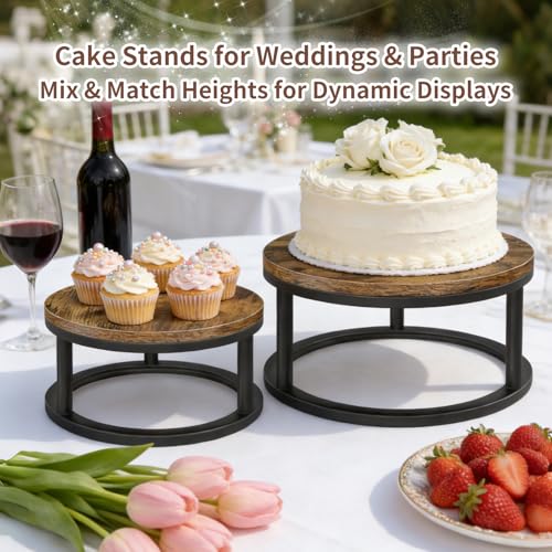 2 Pack Rustic Round Cake Stand Set, 10/12 Inch Cupcake Pedestal Stands - size: 2 Pack - Round