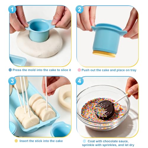 Cake Pop Mold Set with Tray, Round & Oval Cake Pop Cutter and Pusher, Blue - color: Blue