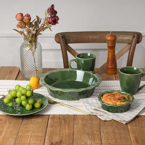 Vicrays Ceramic Pie Pan for Baking - 5.5 inch Small Pie Plates Deep Dish Round Pot Casserole Mini Serving Bowl, Microwave Oven Safe for Dessert Apple Pie Cake Tart Pizza, Set of 6 - Green - color: Green