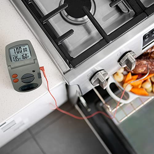 Taylor Precision Products Programmable with Timer Instant Read Wired Probe Digital, Meat, Food, Grill BBQ Cooking Kitchen Thermometer with Timer, Gray
