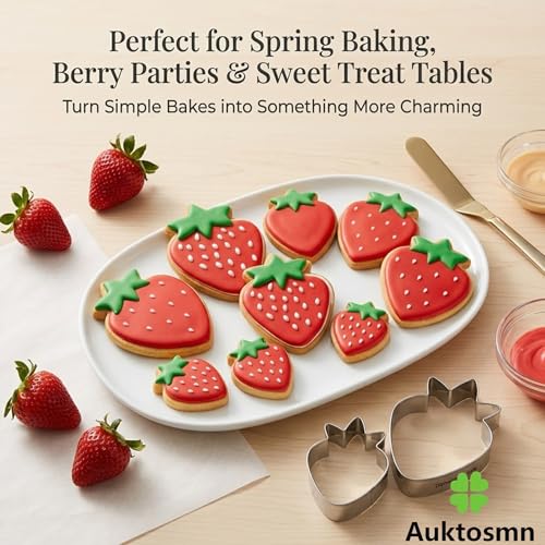 3 Pc Strawberry Cookie Cutter Set, 3.5" 2.5" 1.5", Dishwasher-Safe