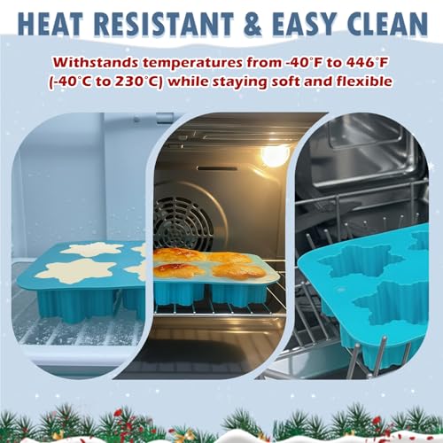 HKNMTT Snowflake Christmas Silicone Mold 12 Cavity for Holiday Soap Chocolate Cocoa Bomb Ice Candy Oreo Covered Jello Xmas Winter Wax, Oven Safe Baking Frozen Food Grade Moulds DIY Candle Craft Set - style: Snowflake 2PCS