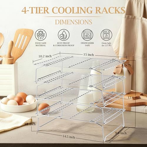 LIANYU Cooling Rack 15"x10", 4-Tier Stackable & Collapsible Cooling Racks