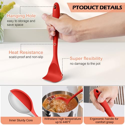 Homikit Kitchen Cooking Utensils Set, 15-Piece Silicone Spatula with Holder - color: Red