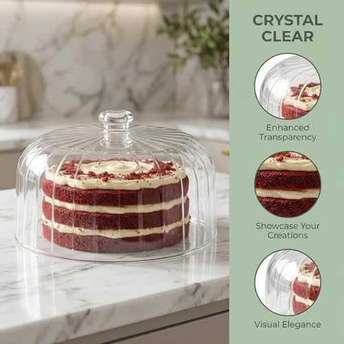 cutesun 11in Acrylic Cake Dome Cover, Clear Lid Only for 10.4in Cake Stand