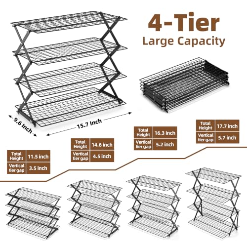 LIANYU 4-Tier Cooling Rack for Baking & Cooking, Collapsible & Space-Saving - color: Black