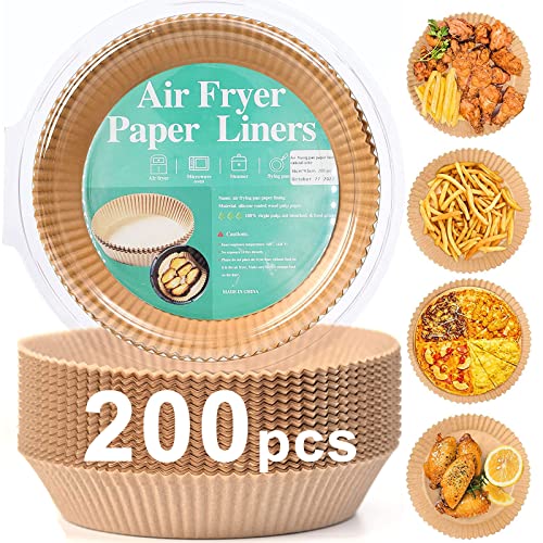 200pcs Air Fryer Disposable Paper Liner, Non-Stick Disposable Air Fryer Parchment Paper Liners, Baking Paper for Air Fryer Oil-Proof, Water-Proof, Food Grade Parchment（6.3" in Bottom, 8" on top） - size: 6.3" Round