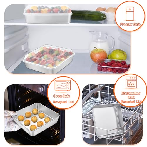 TeamFar 9 x 9 Baking Pan, Square Cake Pan with Lid - 2 Pans + 2 Lids - size: 9.3 x 2-Inch