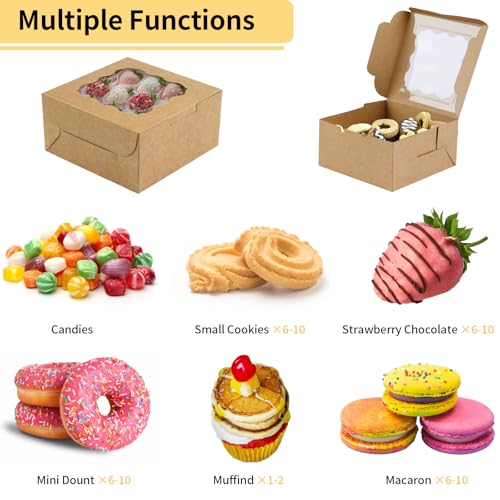 WINKIO Cookie Boxes, Treat Bakery Dessert Pastry Favor Donut Mini Cake Box - color: brown, size: 6×6×3 in