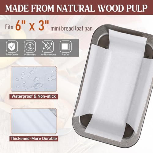 Webake 200Pcs Unbleached Parchment Paper Mini Loaf Pan Liners for 6x3 Small Banana Bread Pan, Original Precut, Non Toxic Baking Papers - color: White 6x3