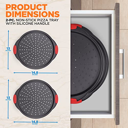 NutriChef 2-Piece 13-Inch Nonstick Pizza Tray, Round Carbon Steel Non-Stick Pan w/Perforated Holes, Premium Bakeware PizzaScreen w/Silicone Grip Handle, Dishwash Safe, NCBPIZX2, Large, (Pack of 20) - size: 20 Pack Large