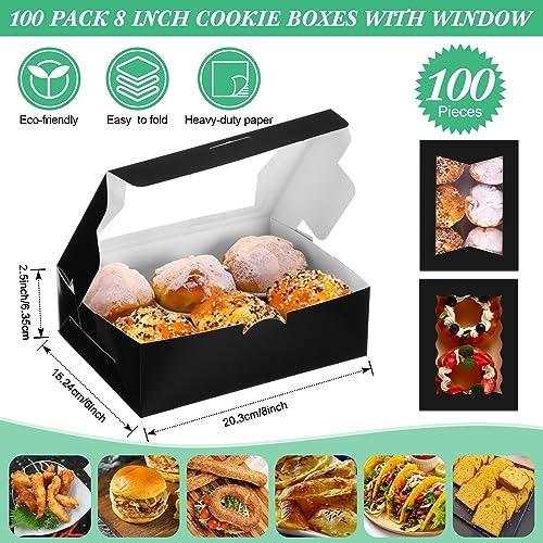TaoBary 100 Pcs Cookie Bakery Boxes with Window 8x6x2.5,2 Style Bake, Black - color: Black