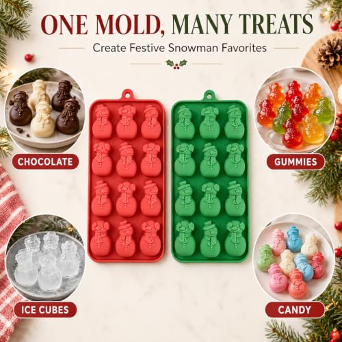 Christmas Silicone Molds for Chocolate, 2 Piece 48-Cavities Christmas Cute Snowman Molds, Red & Green Winter Mini Xmas DIY Candy Chocolate Dessert Pudding Jelly Making - color: Style7