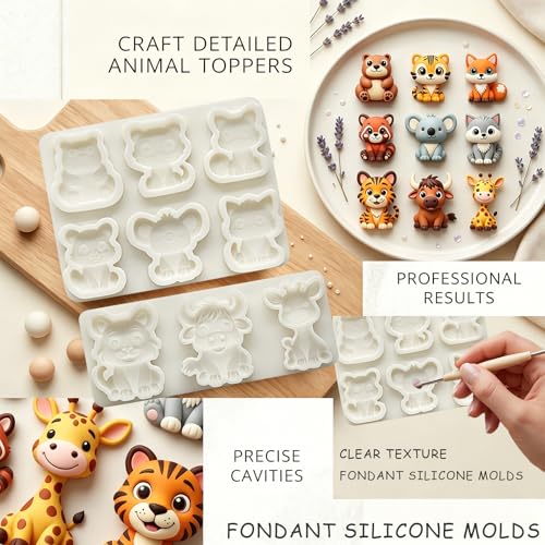 2Pcs 3D Fox Bear Tiger Silicone Fondant Molds for Cake Decorating - color: Fox silicone mold