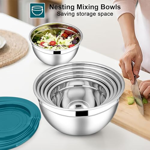 E-far Stainless Steel Mixing Bowls, 7PCS Mixing Bowls with Airtight Lids - color: Blue, size: 7 Regular Sizes