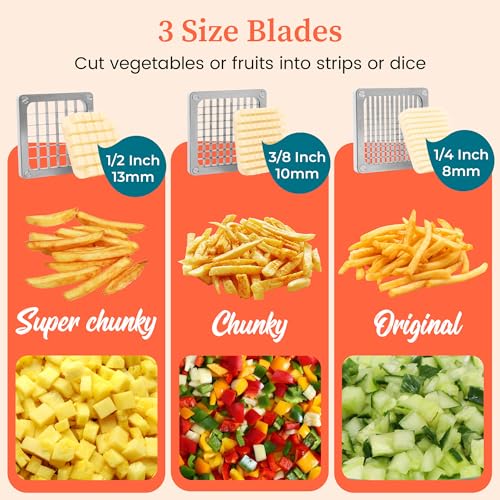 BIEAMA French Fry Cutter with 1/4", 3/8", 1/2" Stainless Steel Blades - size: 1/4" & 3/8" & 1/2" Blade (Small Machine)