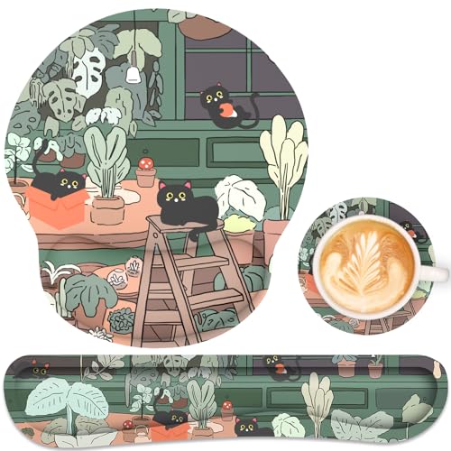 Ergonomic Mouse Pad with Wrist Rest and Keyboard Wrist Rest, Mousepad - color: Cute Cat