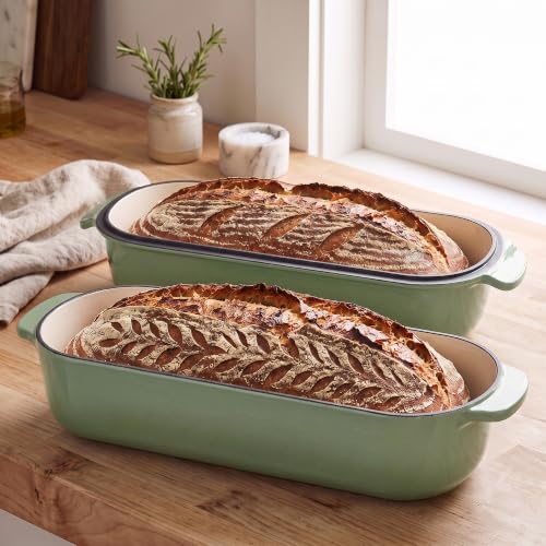 EDGING CASTING Enameled Cast Iron Loaf Pan with Lid, Bread pan, Dutch Oven Bread pan for Homemade Sourdough Bread Baking, 12.5x5.5 inch, 5qt, Pistachio Green - color: Pistachio Green