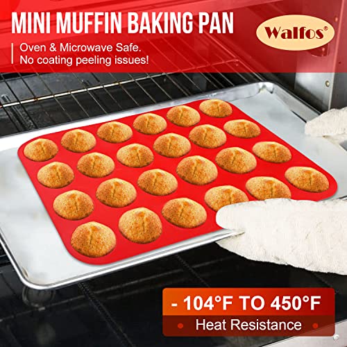 Walfos Silicone Cupcake Pan Set, 2-Piece Mini 24 Cups Muffin Baking Pan, BPA Free and Dishwasher Safe, Non-stick , Great for Making Muffin Cakes, Fat Bombs - size: 2 Pcs: 24 Cups, Mini, style: Muffin Pan