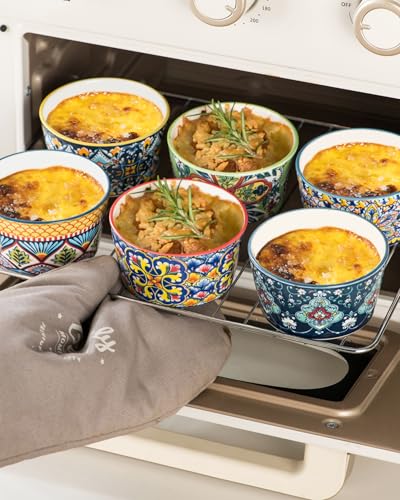 6 oz Ceramic Ramekins Set of 6, Boho Baking Cups & Dessert Dishes - size: 6 oz