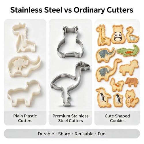Animal Cookie Cutter Set for Kids, Cookie Cutter Set of 12 Piece - color: Animal