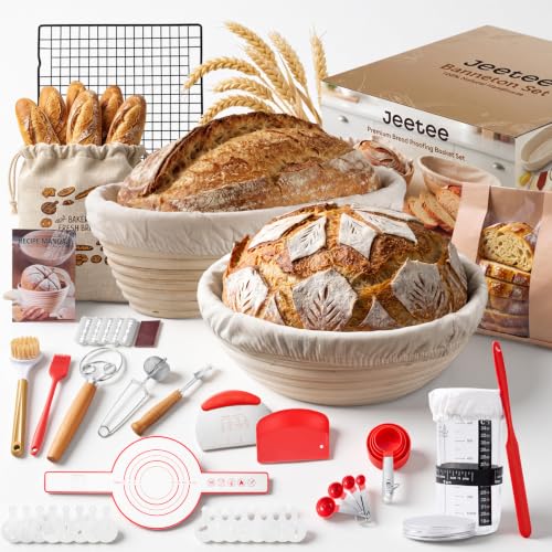 Sourdough Starter Kit with Jar Round & Oval Bread Proofing Basket